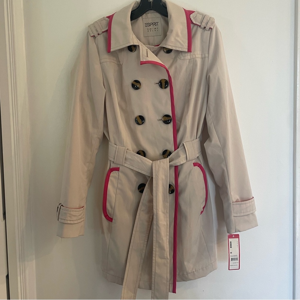 Esprit Women's Trench Coat with Pink Accents, Size M, NWT!
